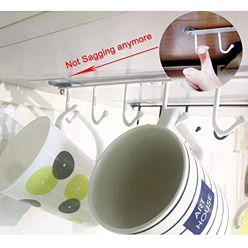 EigPluy 2pcs Mug Hooks Under Cabinet,Nail Free Adhesive Coffee Cups Holder Hanger for Cups/Kitchen Utensils/Ties Belts/Scarf (White)