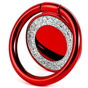 cell phone ring holder finger kickstand turns 360° degrees & 180° degrees adjustable to fit your needs helps stabilize phone for selfies iphone stand phone grip circle bling 52014 (red)