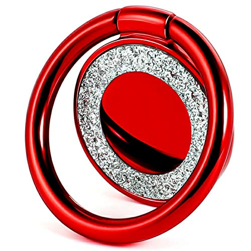 Cell Phone Ring Holder Finger Kickstand Turns 360° Degrees & 180° Degrees Adjustable to Fit Your Needs Helps Stabilize Phone for Selfies iPhone Stand Phone Grip Circle Bling 52014 (Red)