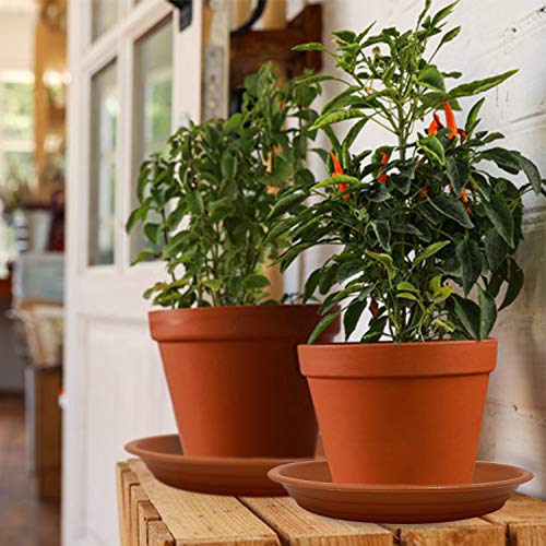 Jantens Plant Saucers - 4 Pack of 12 inch - Durable Thicker Plastic Plant Tray Flower Pot Saucers for Outdoors Indoors Flower Pots and Planters, Terracotta