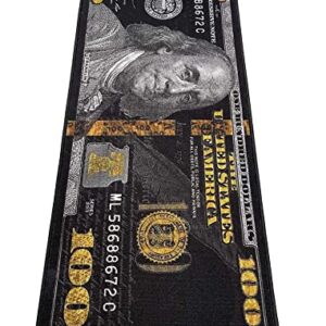 HUAHOO Black Money Rugs 100 Dollar Bill Area Rug Door Mat Runner for Living Room Bedroom Indoor Outdoor Rug (18" x 43")