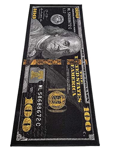 HUAHOO Black Money Rugs 100 Dollar Bill Area Rug Door Mat Runner for Living Room Bedroom Indoor Outdoor Rug (18" x 43")