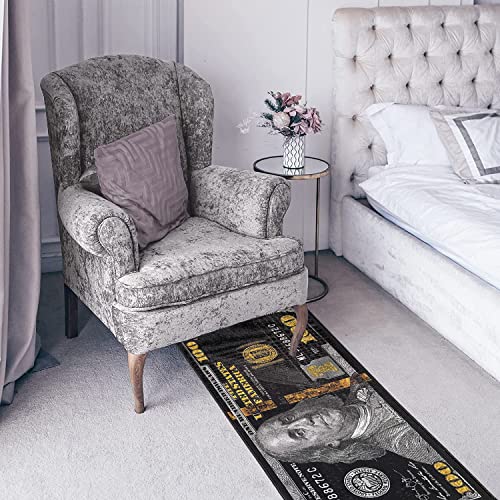 HUAHOO Black Money Rugs 100 Dollar Bill Area Rug Door Mat Runner for Living Room Bedroom Indoor Outdoor Rug (18" x 43")