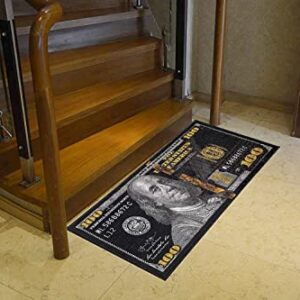 HUAHOO Black Money Rugs 100 Dollar Bill Area Rug Door Mat Runner for Living Room Bedroom Indoor Outdoor Rug (18" x 43")