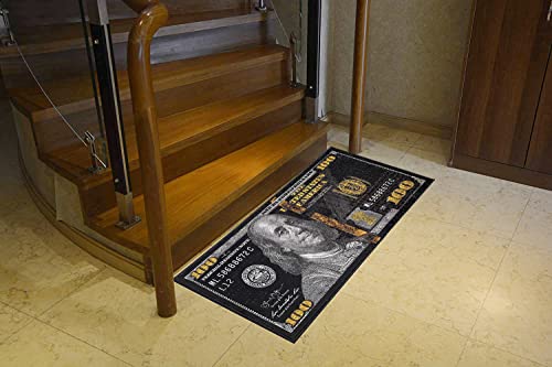 HUAHOO Black Money Rugs 100 Dollar Bill Area Rug Door Mat Runner for Living Room Bedroom Indoor Outdoor Rug (18" x 43")