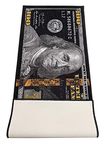 HUAHOO Black Money Rugs 100 Dollar Bill Area Rug Door Mat Runner for Living Room Bedroom Indoor Outdoor Rug (18" x 43")