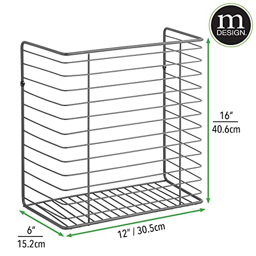 mDesign Metal Wire Wall Mounted Shelf for Kitchen Pantry - Mountable Hanging Organization Vegetable Baskets for Kitchen Wall - Hold Produce, Towels, Bread, Mail, Concerto Collection - Dark Gray