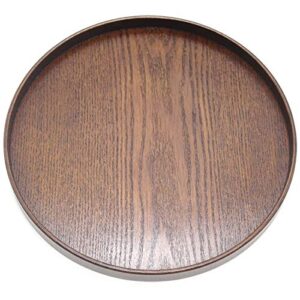 nc solid wood serving tray, round non-slip tea coffee snack plate food meals serving tray with raised edges for home kitchen restaurant (8.2inch, brown)