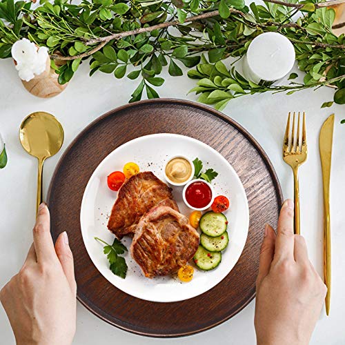 NC Solid Wood Serving Tray, Round Non-Slip Tea Coffee Snack Plate Food Meals Serving Tray with Raised Edges for Home Kitchen Restaurant (8.2inch, Brown)