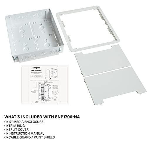 Legrand - OnQ 17 Inch Structured Media Enclosure, Electrical Box, Cable Management Box Dual Purpose In Wall Enclosure for TV Device Storage and Media Distribution, Recessed Media Box, White, ENP1700NA