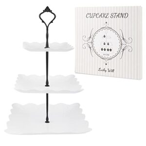 lucky will 3 tier cupcake stand plastic tiered tray dessert cakes snacks display tower tray for halloween wedding birthday party tea party (black new crown,square)