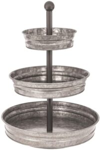 wallcharmers 3 tier galvanized round metal tray, three tiered serving tray for farmhouse or cottage theme decor, 18 inches, size,