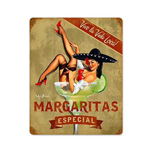 Retro Vintage Metal Plaque Sign Pin Up Girl Margarita Especial Tin Sign for Home Bar Kitchen Pub Wall Decor Signs 12x8inch