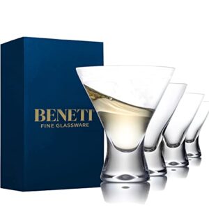 BENETI Martini Glasses Set of 4-8 Oz Margarita Glasses, European Cocktail Glasses, Stemless Martini Glasses, Coupe Glasses, Dishwasher Safe, Glass Cups for Party Cosmopolitan Glasses