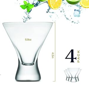 BENETI Martini Glasses Set of 4-8 Oz Margarita Glasses, European Cocktail Glasses, Stemless Martini Glasses, Coupe Glasses, Dishwasher Safe, Glass Cups for Party Cosmopolitan Glasses