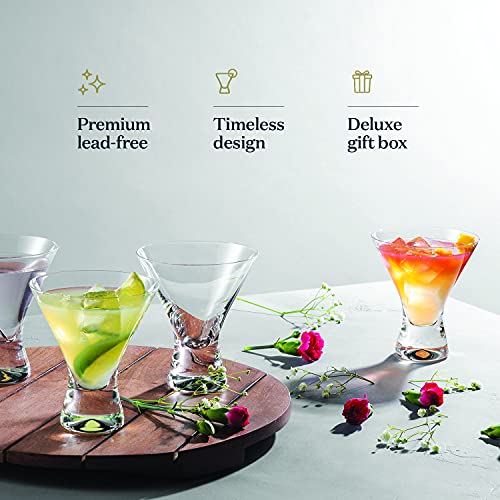 BENETI Martini Glasses Set of 4-8 Oz Margarita Glasses, European Cocktail Glasses, Stemless Martini Glasses, Coupe Glasses, Dishwasher Safe, Glass Cups for Party Cosmopolitan Glasses