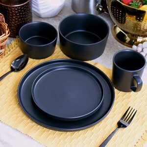 Elama Luxmatte Contemporary Dinnerware Set, 20 Piece, Black