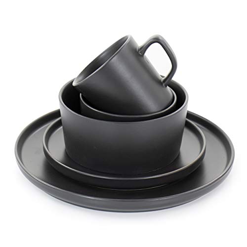 Elama Luxmatte Contemporary Dinnerware Set, 20 Piece, Black