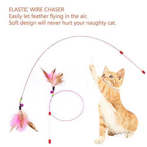 JTQXX Cat Feather Toy, Cat Toys Wand, Bundle of 5 Pack Interactive Pet Cat Kitten Chaser Teaser Wire Wand with Bell Beads for Cat Exercise Play Fun Gifts - Wholesale