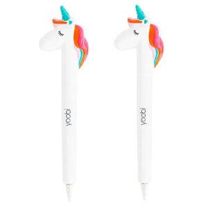 yoobi white unicorn ballpoint 2-pack pens | set of 2 | fun, trendy writing for school, desk, work | black ink | 0.8mm medium tip (yoob3192249)