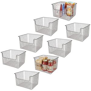 mdesign metal wire food storage basket organizer with front dip opening for organizing kitchen cabinets, pantry shelf, bathroom, laundry room, closets, garage, concerto collection, 8 pack - dark gray