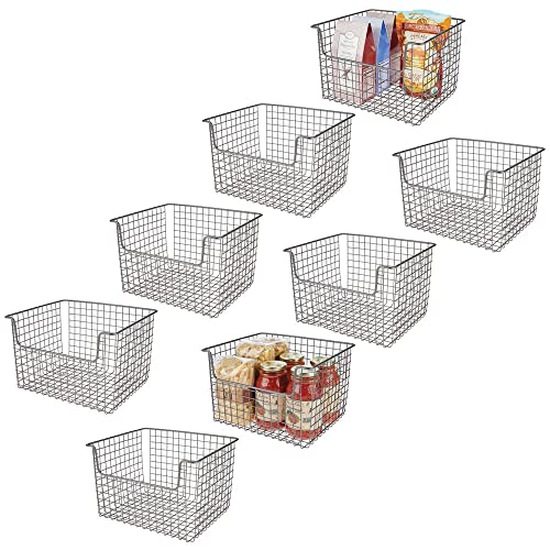 mDesign Metal Wire Food Storage Basket Organizer with Front Dip Opening for Organizing Kitchen Cabinets, Pantry Shelf, Bathroom, Laundry Room, Closets, Garage, Concerto Collection, 8 Pack - Dark Gray