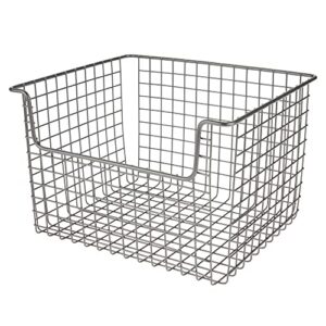 mDesign Metal Wire Food Storage Basket Organizer with Front Dip Opening for Organizing Kitchen Cabinets, Pantry Shelf, Bathroom, Laundry Room, Closets, Garage, Concerto Collection, 8 Pack - Dark Gray