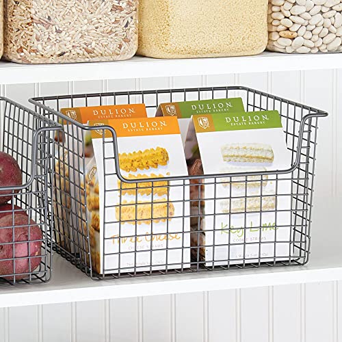 mDesign Metal Wire Food Storage Basket Organizer with Front Dip Opening for Organizing Kitchen Cabinets, Pantry Shelf, Bathroom, Laundry Room, Closets, Garage, Concerto Collection, 8 Pack - Dark Gray