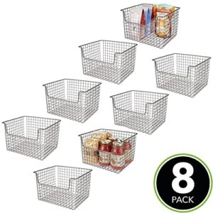 mDesign Metal Wire Food Storage Basket Organizer with Front Dip Opening for Organizing Kitchen Cabinets, Pantry Shelf, Bathroom, Laundry Room, Closets, Garage, Concerto Collection, 8 Pack - Dark Gray