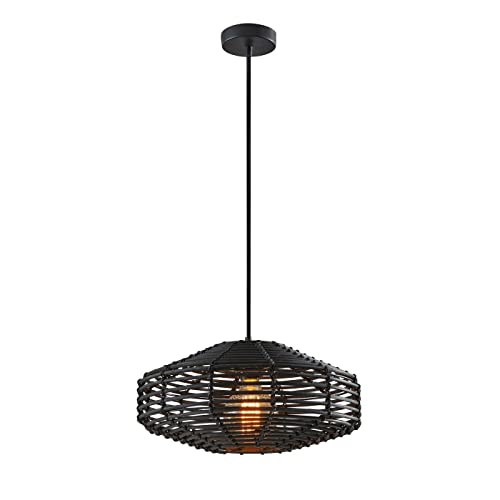 Adesso 5240-01 Kingston Pendant Light, 7 in, 60W, Black Rattan, 1 Hanging Light