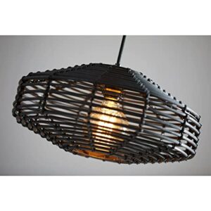 Adesso 5240-01 Kingston Pendant Light, 7 in, 60W, Black Rattan, 1 Hanging Light