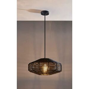 Adesso 5240-01 Kingston Pendant Light, 7 in, 60W, Black Rattan, 1 Hanging Light