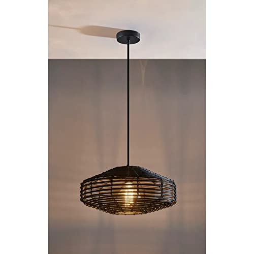 Adesso 5240-01 Kingston Pendant Light, 7 in, 60W, Black Rattan, 1 Hanging Light