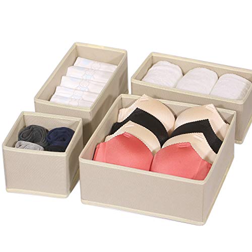 DIOMMELL 9 Pack Foldable Cloth Storage Box Closet Dresser Drawer Organizer Fabric Baskets Bins Containers Divider for Baby Clothes Underwear Bras Socks Lingerie Clothing,Beige 333