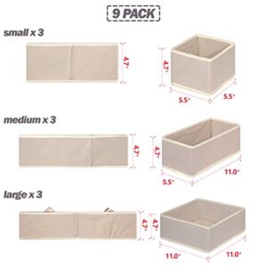 DIOMMELL 9 Pack Foldable Cloth Storage Box Closet Dresser Drawer Organizer Fabric Baskets Bins Containers Divider for Baby Clothes Underwear Bras Socks Lingerie Clothing,Beige 333