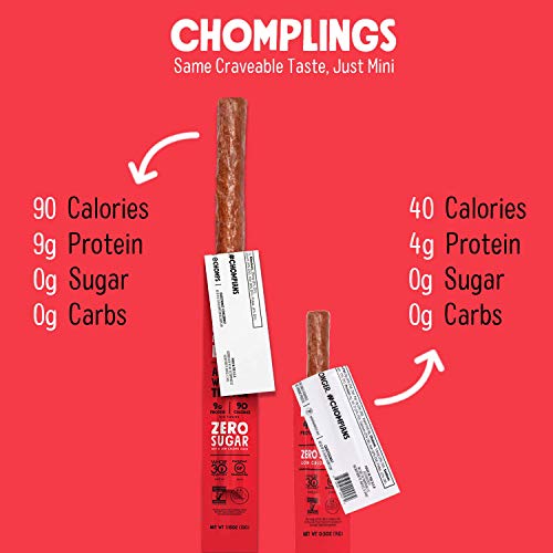 CHOMPS Snack Size Grass Fed Beef Jerky Meat Snack Sticks, Keto, Paleo, Whole30 Approved, Sugar Free, Low Carb, Nitrate Free, Gluten Free, High Protein, Non-GMO, 40 Calories 0.5 Oz, Original Beef 24 Pack