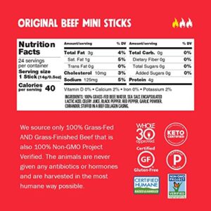 CHOMPS Snack Size Grass Fed Beef Jerky Meat Snack Sticks, Keto, Paleo, Whole30 Approved, Sugar Free, Low Carb, Nitrate Free, Gluten Free, High Protein, Non-GMO, 40 Calories 0.5 Oz, Original Beef 24 Pack