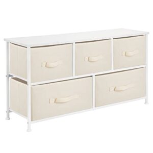 mDesign 21.65" High Steel Frame/Wood Top Storage Dresser Furniture Unit with 5 Removable Fabric Drawers - Wide Bureau Organizer for Bedroom, Living Room, Closet - Jane Collection, Cream/White