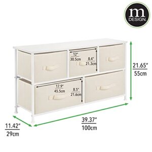 mDesign 21.65" High Steel Frame/Wood Top Storage Dresser Furniture Unit with 5 Removable Fabric Drawers - Wide Bureau Organizer for Bedroom, Living Room, Closet - Jane Collection, Cream/White