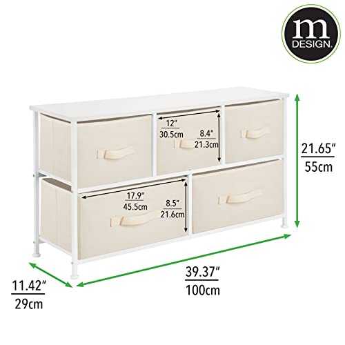 mDesign 21.65" High Steel Frame/Wood Top Storage Dresser Furniture Unit with 5 Removable Fabric Drawers - Wide Bureau Organizer for Bedroom, Living Room, Closet - Jane Collection, Cream/White