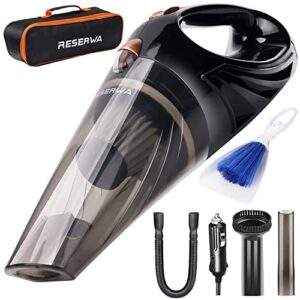 reserwa [5th gen] 12v 106w car 4500pa much stronger suction potable handheld auto vacuum cleaner with 16.4ft(5m) power cord, carrying bag, cleaning brush (black)