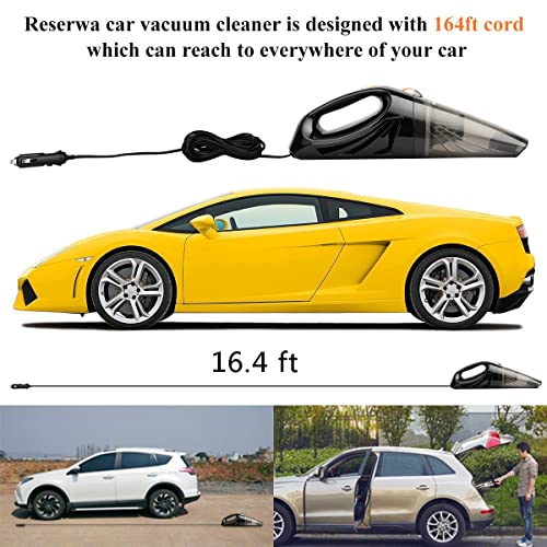 Reserwa [5th Gen] 12V 106W Car 4500PA Much Stronger Suction Potable Handheld Auto Vacuum Cleaner with 16.4FT(5M) Power Cord, Carrying Bag, Cleaning Brush (Black)