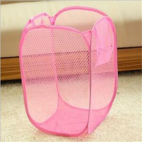 everd1487HH 52cm x 32cm x 37cm Foldable Pop Up Large Laundry Bag Home Mesh Washing Basket Bin Hamper Cloth Storage with Handles Pink