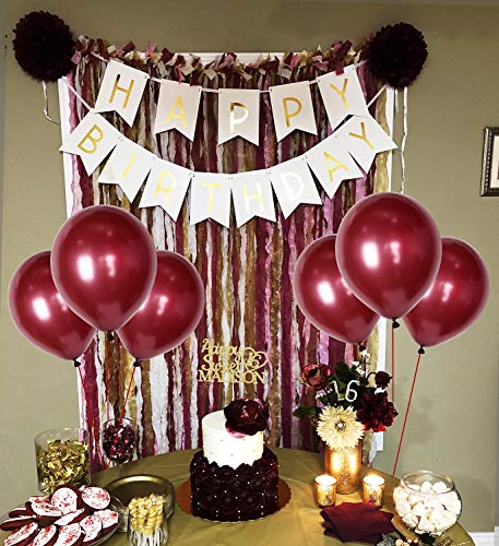 100pcs 12" Burgundy Latex Balloons Wine Red Pearl Balloons Decorations Great for Birthday Bachelorette Party Supplies Decorations