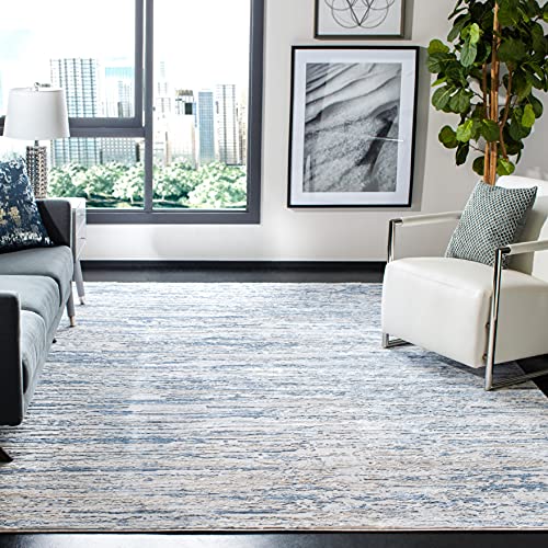 SAFAVIEH Amelia Collection Area Rug - 8' x 10', Ivory & Blue, Modern Abstract Design, Non-Shedding & Easy Care, Ideal for High Traffic Areas in Living Room, Bedroom (ALA768A)