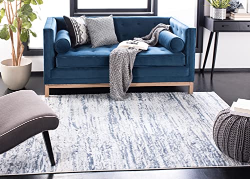 SAFAVIEH Amelia Collection Area Rug - 8' x 10', Ivory & Blue, Modern Abstract Design, Non-Shedding & Easy Care, Ideal for High Traffic Areas in Living Room, Bedroom (ALA768A)