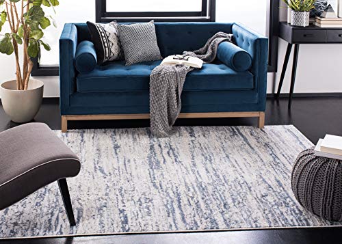 SAFAVIEH Amelia Collection Area Rug - 8' x 10', Ivory & Blue, Modern Abstract Design, Non-Shedding & Easy Care, Ideal for High Traffic Areas in Living Room, Bedroom (ALA768A)