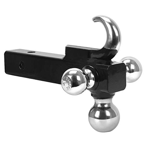 YITAMOTOR Trailer Hitch Tri Ball Mount with Hook, Multi Hitch Ball Mount Fits 2" Hitch Receiver, 1-7/8", 2", 2-5/16" Tri Ball Hitch (Black&Chrome)