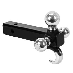 YITAMOTOR Trailer Hitch Tri Ball Mount with Hook, Multi Hitch Ball Mount Fits 2" Hitch Receiver, 1-7/8", 2", 2-5/16" Tri Ball Hitch (Black&Chrome)