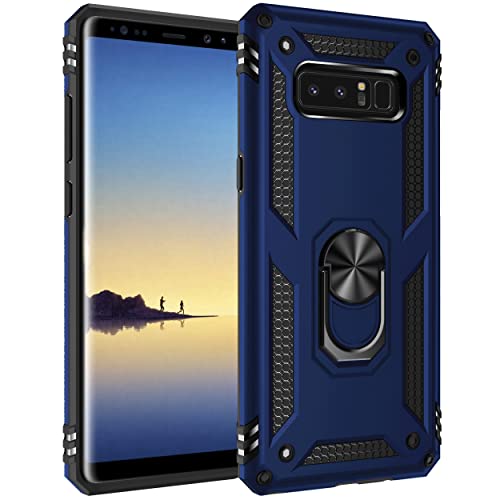 Military Grade Drop Impact for Samsung Galaxy Note 8 Case 360 Metal Rotating Ring Kickstand Holder Built-in Magnetic Car Mount Armor Shockproof Cover for Galaxy Note 8 Protection Case (Blue)